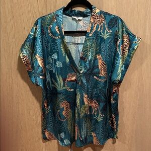 Entro Jungle Print Teal Blouse